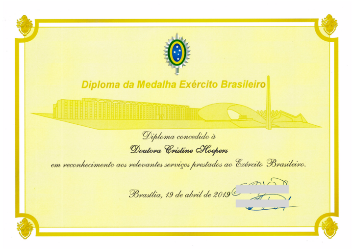 Imagem Diploma Medalha Exército Brasileiro Cristine Hoepers