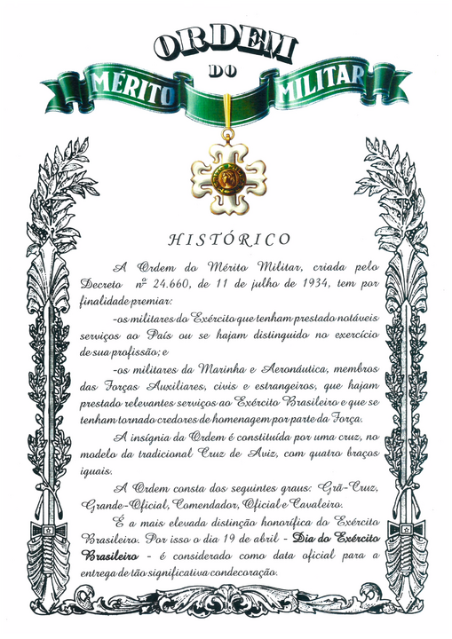 Imagem Histórico Medalha Mérito Militar