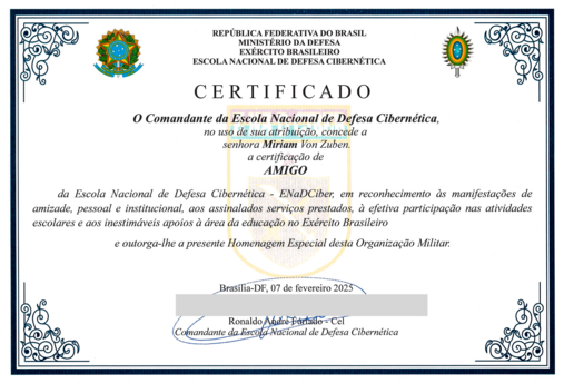 Imagem Diploma ENaDCiber Miriam von Zuben